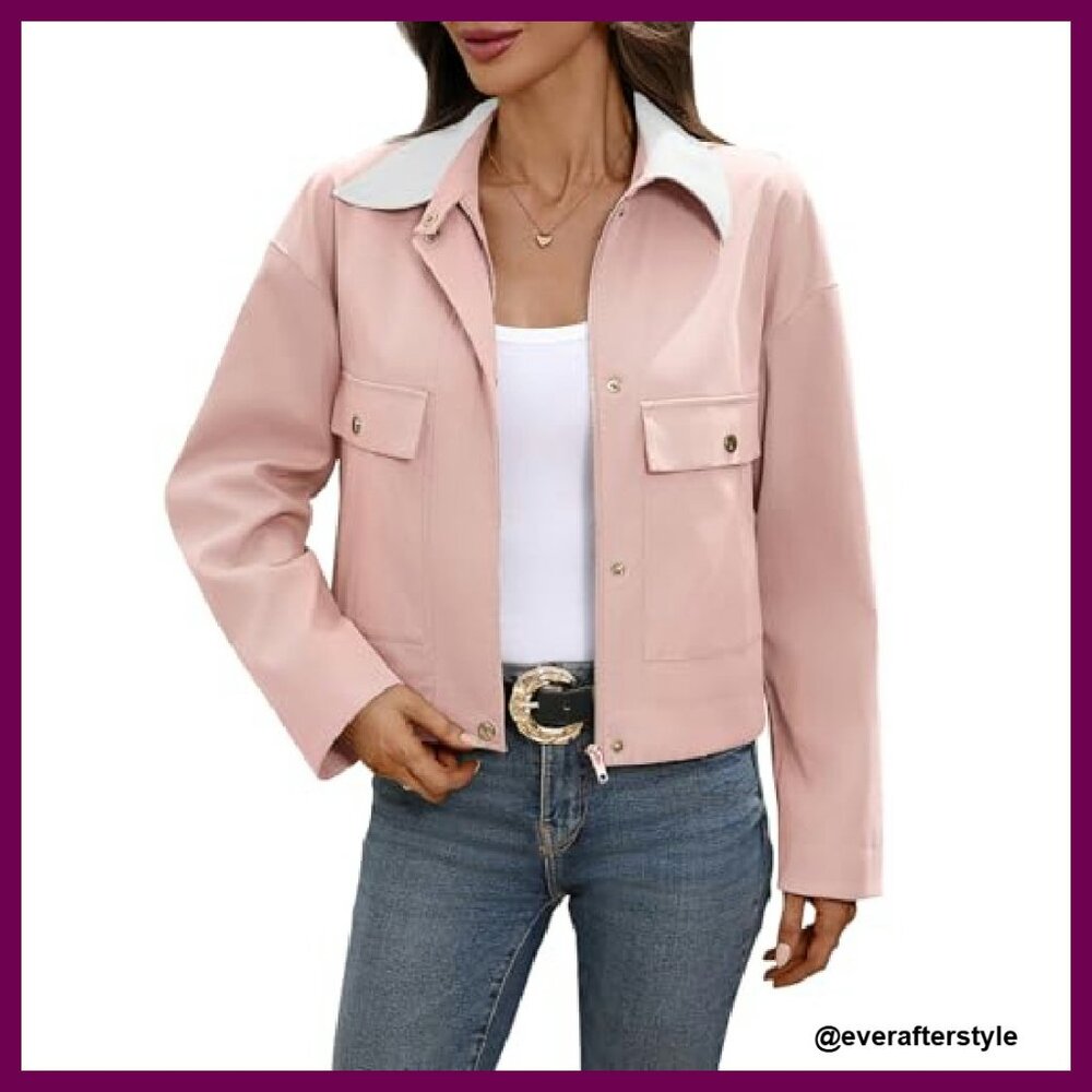 Cropped Barn Jacket Zip Up Snap Button Utility Po… - image 2